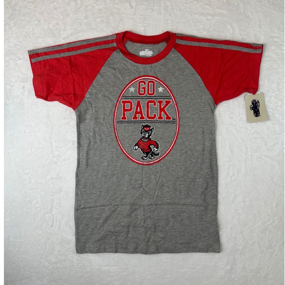 Cotton Willy NC State Wolfpack Kids T-Shirt Large Go Pack Raglan Gray Red NWT